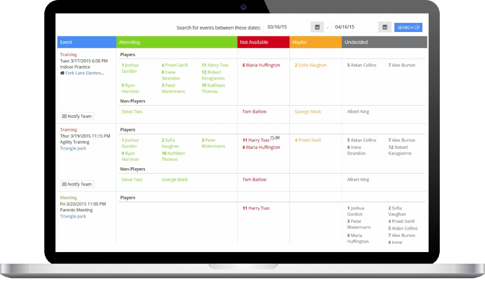 Features for Sports Teams - Attendance & Availability