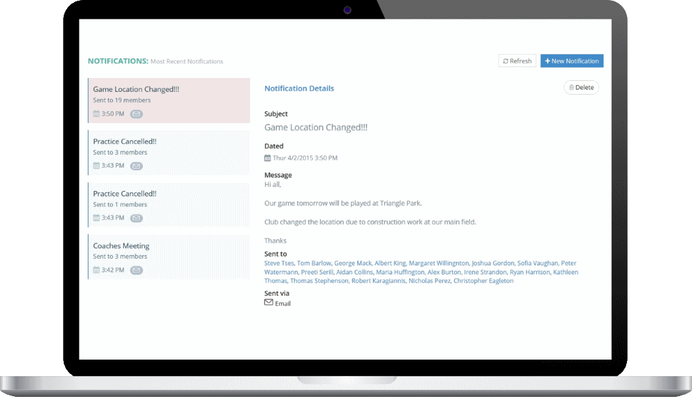 Features for Sport Teams - Messages