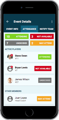 Features for Sports Teams - Attendance & Availability